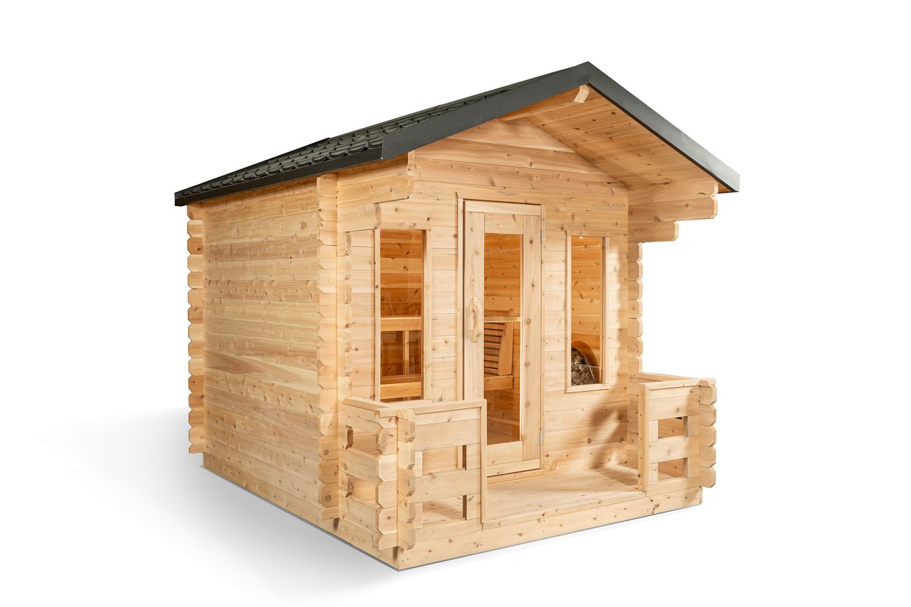 Canadian Timber cabin sauna with covered porch
